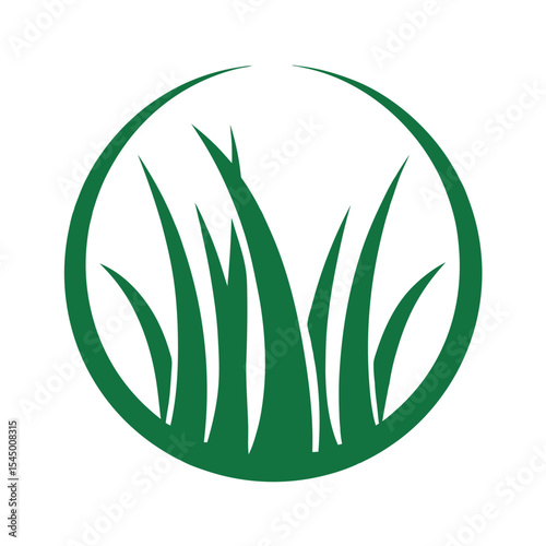 Green Grass Blades Stylized Icon in Circular Frame Nature Ecology Environmental Logo Design Element