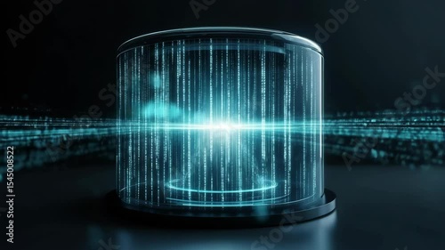 Futuristic Data Cylinder with Floating Code Streams