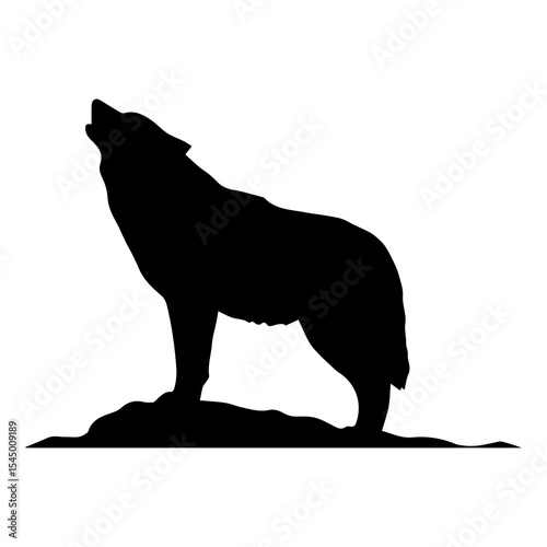 Wolf silhouette howling toward the sky, isolated on white background — black wild animal icon in upward pose for wilderness, night, nature, power, tribal, and lone wolf themed designs

