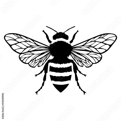 Silhouette of bee isolated on white background — black flying insect icon for pollination, nature, agriculture, honey branding, eco-friendly design, entomology, and spring visuals

