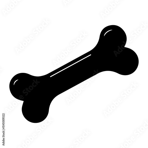 Cartoon dog bone silhouette isolated on white background — playful black pet treat icon for veterinary graphics, pet branding, dog food packaging, cartoon design, and animal care visuals

