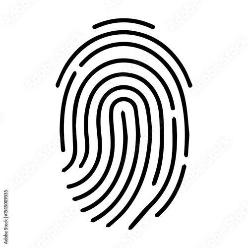 Silhouette of fingerprint isolated on white background — black biometric identity symbol for forensics, security, investigation, authentication, tech design, or privacy visuals

