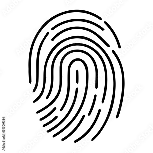 Silhouette of fingerprint isolated on white background — black biometric identity symbol for forensics, security, investigation, authentication, tech design, or privacy visuals

