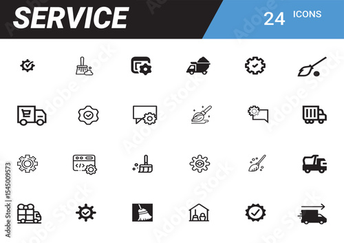 Service Icons: A diverse collection of 24 service icons, each carefully designed, offering a glimpse into the core of essential functionalities 