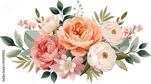 Elegant Peach and Blush Floral Vector Bouquet A Romantic Springtime Illustration