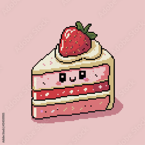 Cute strawberry cake slice pixel art Strawberry Dream Slice