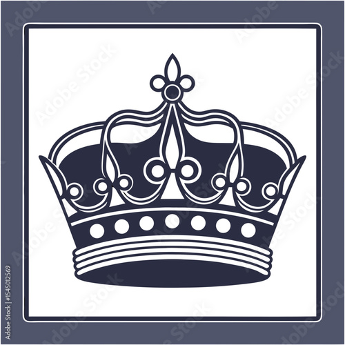 Crown silhouette icon in black and white frame