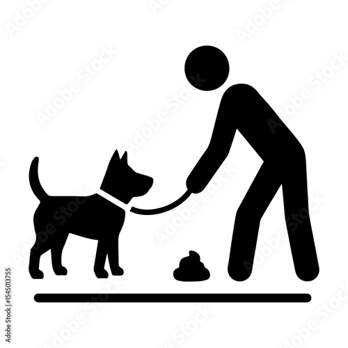 Person picking up dog waste icon with transparent background symbolizing pet responsibility and public cleanliness
