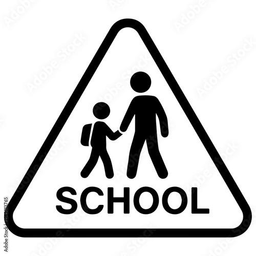 School zone icon with transparent background symbolizing student safety and reduced speed area
