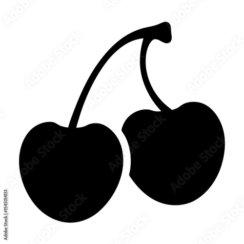 A simple and bold black silhouette of two cherries linked together