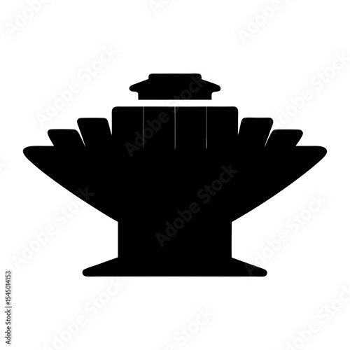 Stylized silhouette of multi tiered structure with extended wing like projections