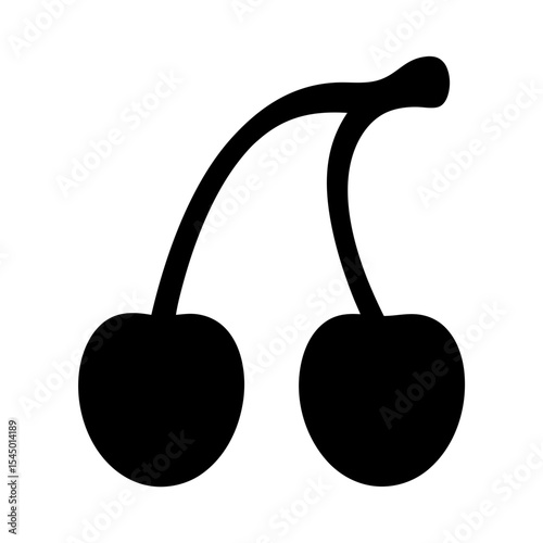 Stylized vector illustration of two cherries linked by their stems on white
