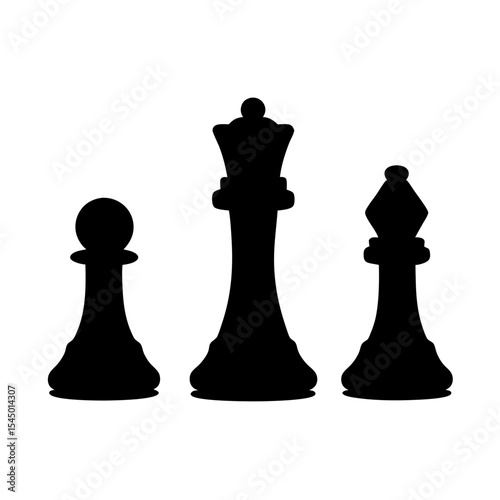 Chess pieces featuring pawn queen and bishop in a black and white image