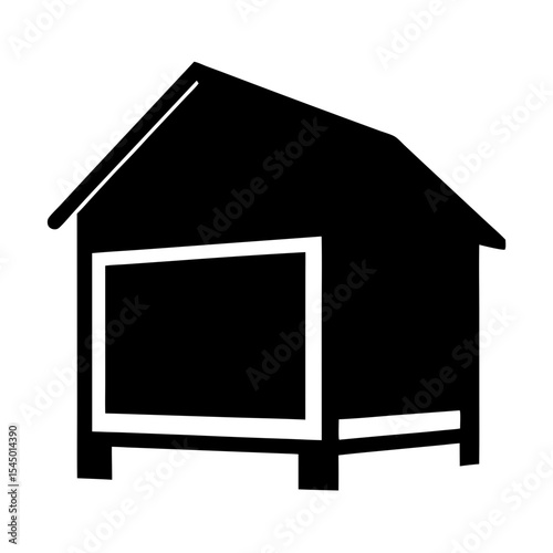 Black and white minimalistic representation of a simple house or shed structure
