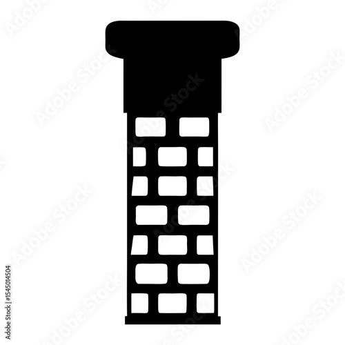 Stylized graphic black and white drawing of a brick chimney stack
