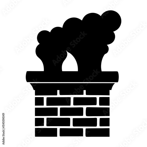 Black and white image depicts a chimney with smoke coming from it