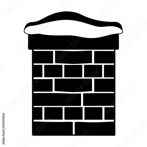 Black and white silhouette of a chimney covered with snow for winter season