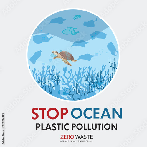 Environmental awareness concept showing the harmful effects of plastic waste in marine ecosystems.