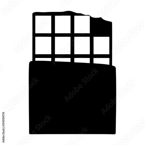 Silhouette of a square chocolate bar with a bite taken off top