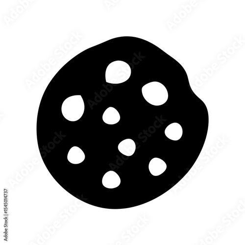 Single chocolate chip cookie with irregular shape and bite taken out