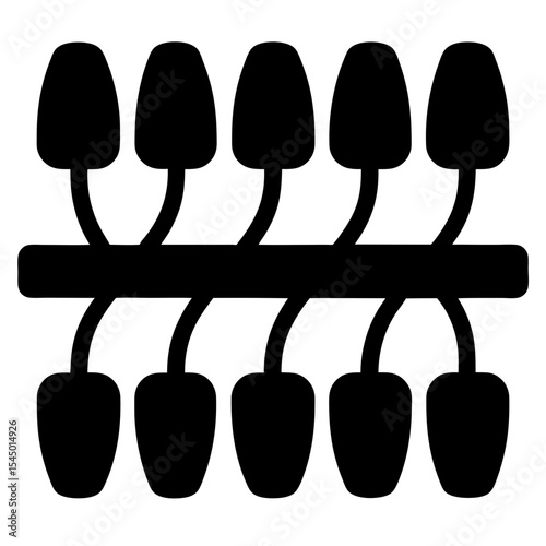 Ten Abstract Figures Connected by a Horizontal Bar on White Background