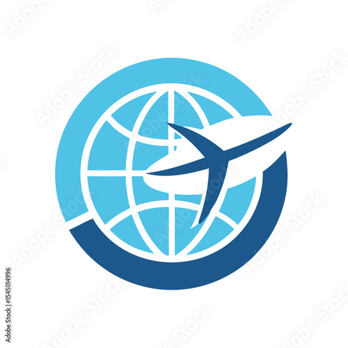 Global Travel Logo with Globe and Airplane – Circular Vector Icon