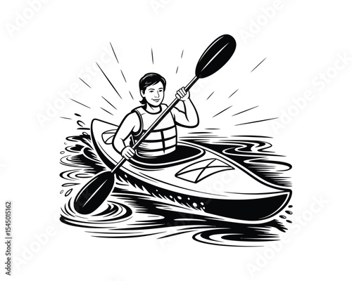 Dynamic Kayaker Black and White Splash