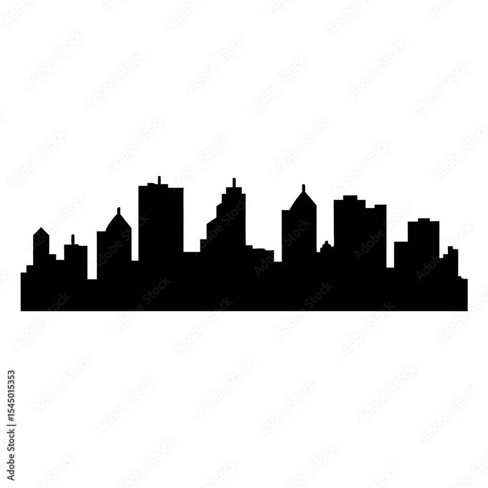 Naklejka premium Detailed Black and White Silhouette Illustration of a Generic City Skyline