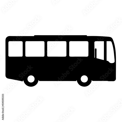 Simple black silhouette of a bus viewed from the side with windows