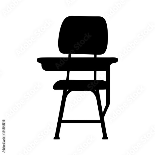 Simple black silhouette of a classroom school desk with attached chair