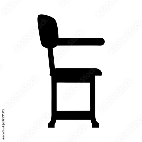 Black silhouette of a chair with armrests on a white background