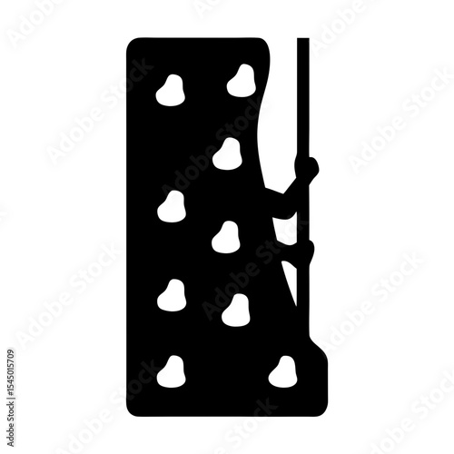 Black and white drawing of an indoor climbing wall with holds