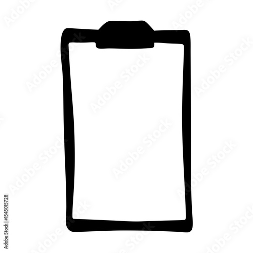 A simple black and white illustration of a clipboard with paper
