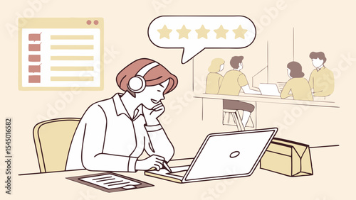 Customer service representative reviews various feedback while assisting clients