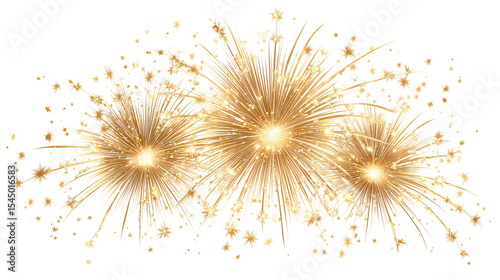 Radiant Gold and Yellow Festive Fireworks for New Year on Transparent Background

