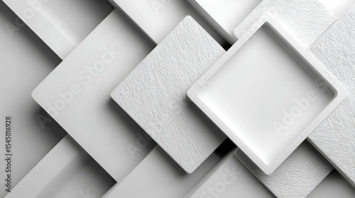 Abstract White Square Layout with Textured Shapes
