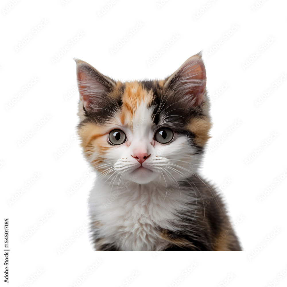 Adorable Calico Kitten Portrait Against Transparent Background Adorable Calico Kitten Portrait Against Transparent Background