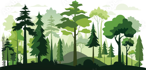 Lush Green Forest Landscape A Serene Vector Illustration of Nature's Beauty