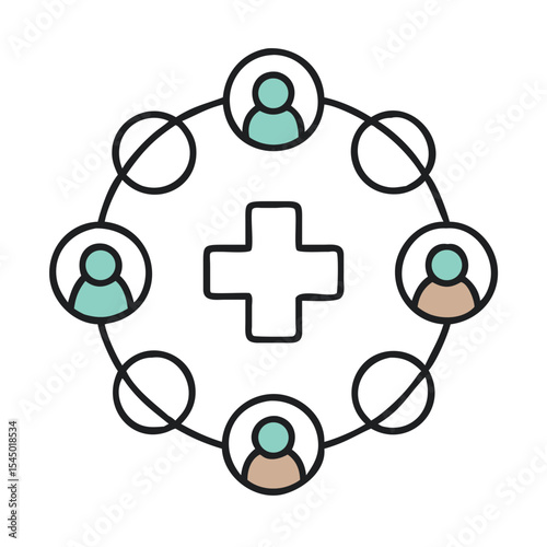 A healthcare network community of people. The image depicts people united by care services