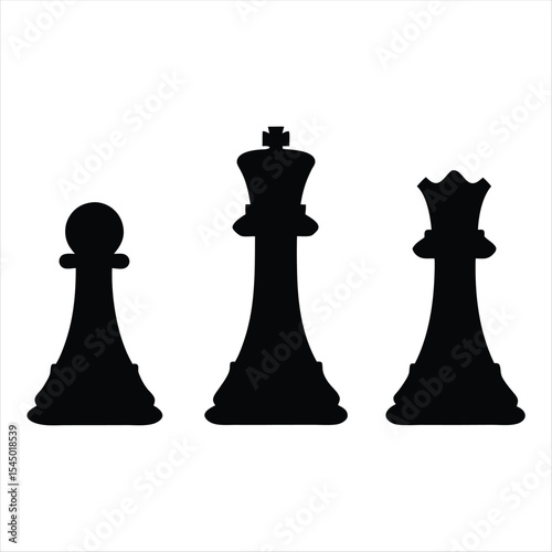 Chess Game Piece Iconography Featuring Pawns, Kings and Queens Silhouettes