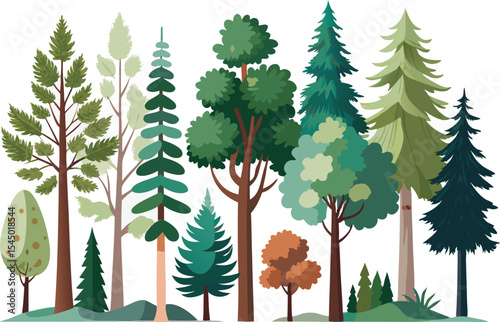 Vibrant Forest Collection A Diverse Set of Vector Evergreen and Deciduous Trees for Design Projects