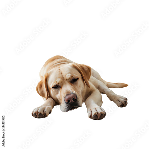 Relaxed Yellow Labrador Retriever Dog Lying Down on Transparent Background