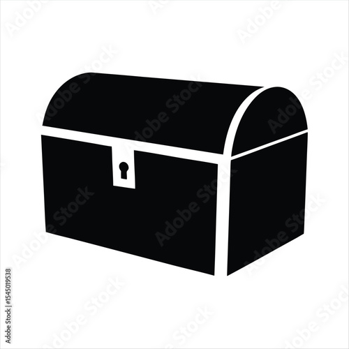 Simple black and white illustration of a treasure chest with keyhole
