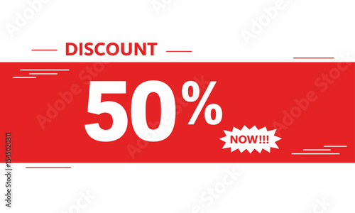 Bold 50% Discount Promotion Banner in Red and White. Vibrant 50% Off Everything Sale Promotion Banner. A colorful and dynamic banner promoting "50% Off Everything" sale.. 