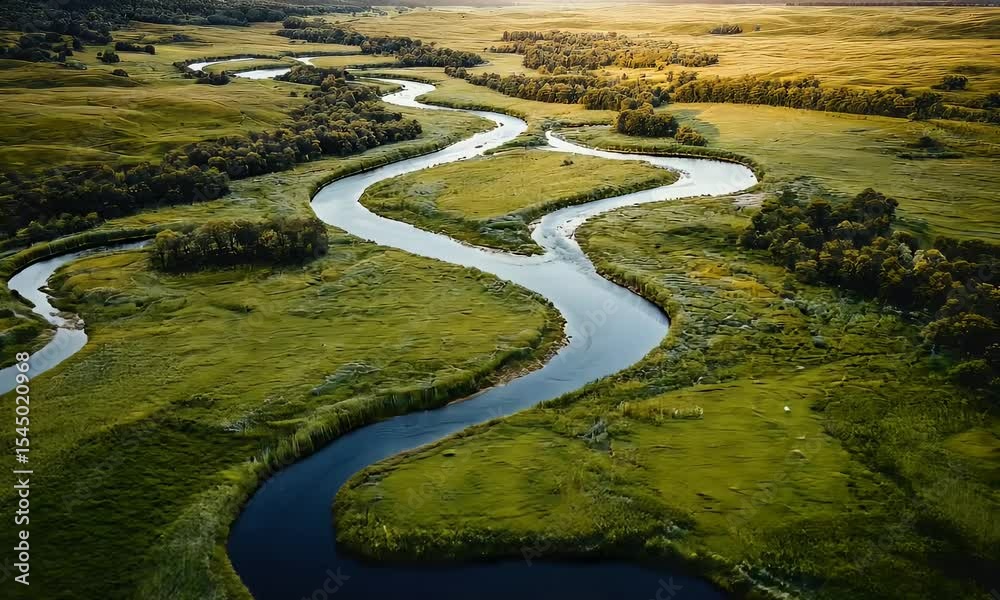 Meandering river winding through landscape Meandering river winding through landscape