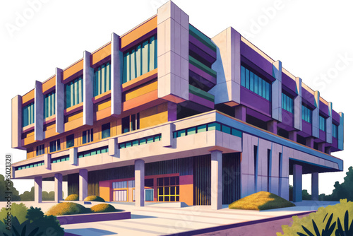 Brutalist architecture facade featuring raw concrete texture and sharp angular lines vector ideal for architectural concepts or modernist design visuals