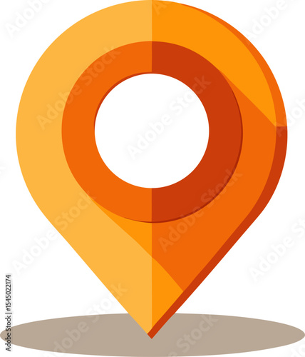 Orange map pointer marking specific geographical location, pinpointing exact spot against transparent backdrop