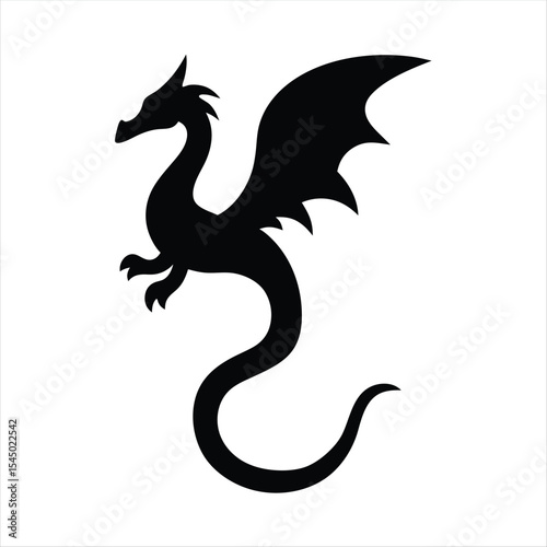 Silhouette of a Dragon with Wings, Symbol of Power and Majesty