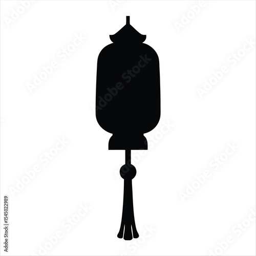 Stylized silhouette of an Asian lantern with a tassel and ornate top