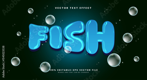 Blue Fish Chrome Style 3d Editable Text Effect Template Suitable for bubble theme